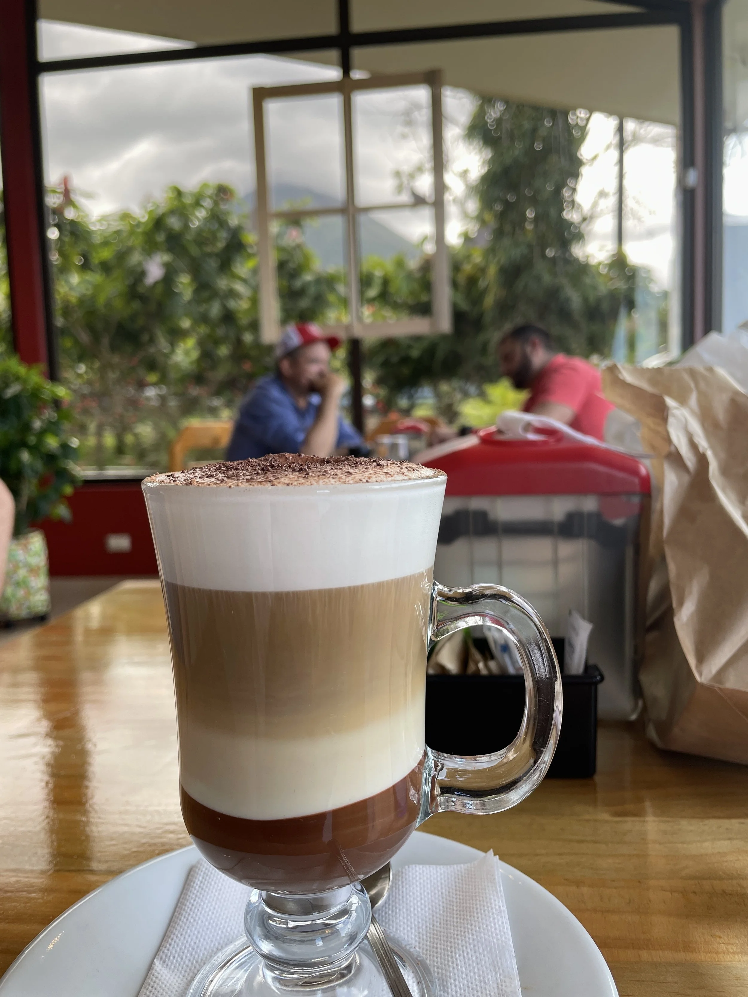  Coffee at the chocolate factory with raw cacao….yep, can see the volcano from here too. 