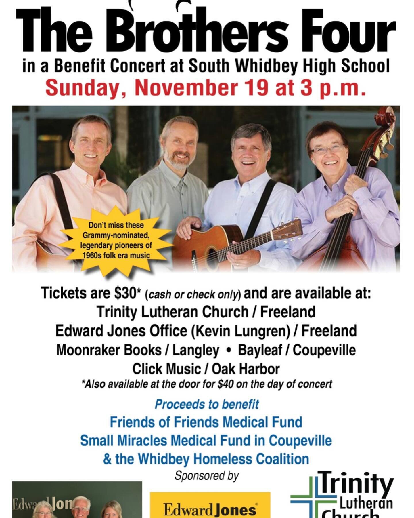 The Brothers Four is having a concert on Nov 19 and Friends of Friends is one of the recipients of the proceeds. Tickets go on sale this weekend.