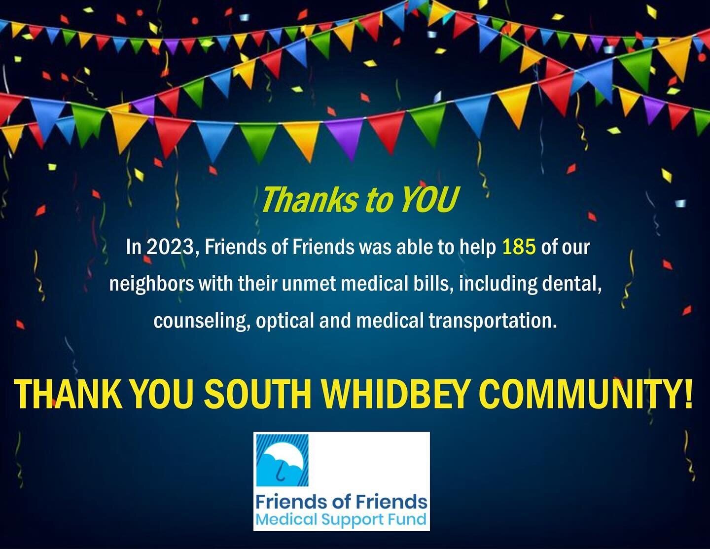 What a wonderful generous community that we live in! We are a healthier place because we care about our neighbors. Thank you everyone for your support of Friends of Friends.