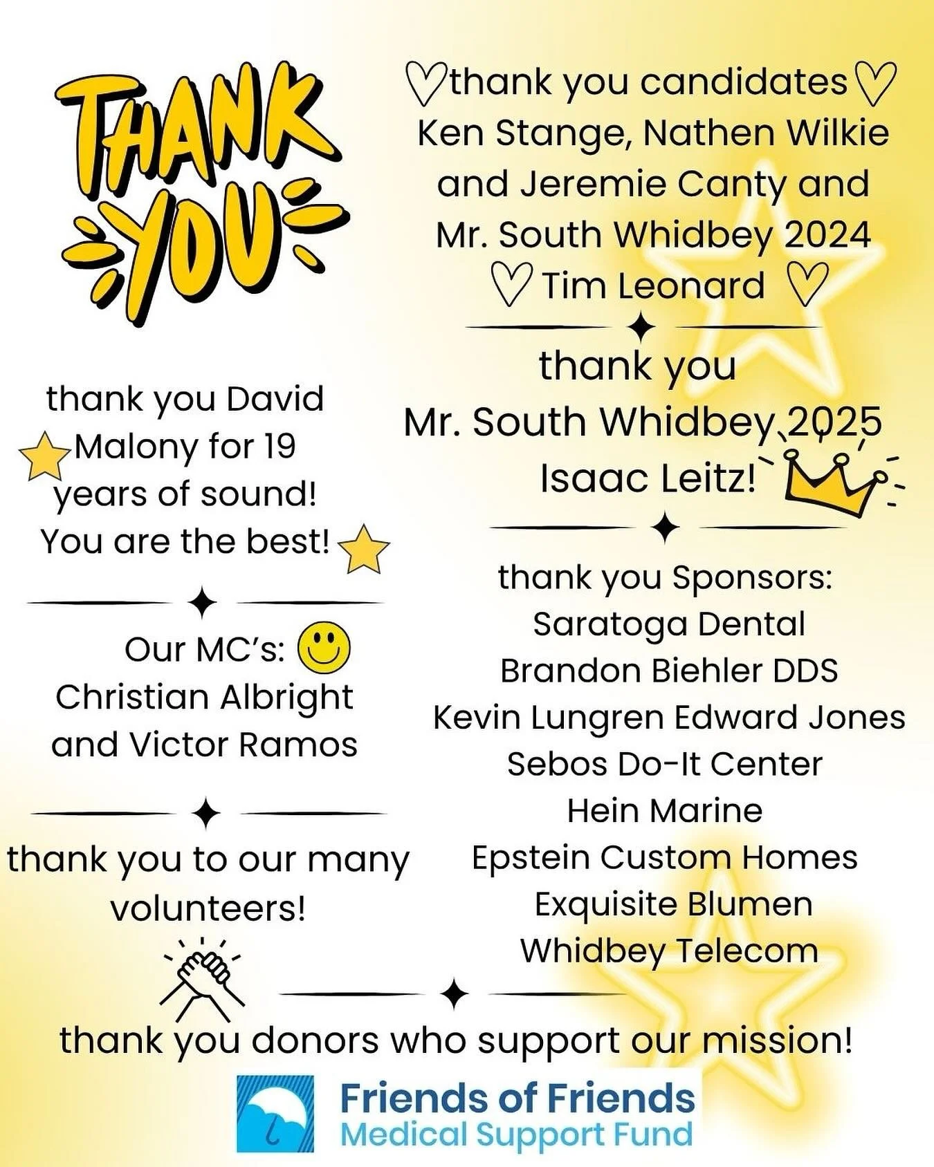 A successful event is only possible with the generosity of time, effort and funding from many many people and we thank everyone who has made it possible to help our neighbors in need!