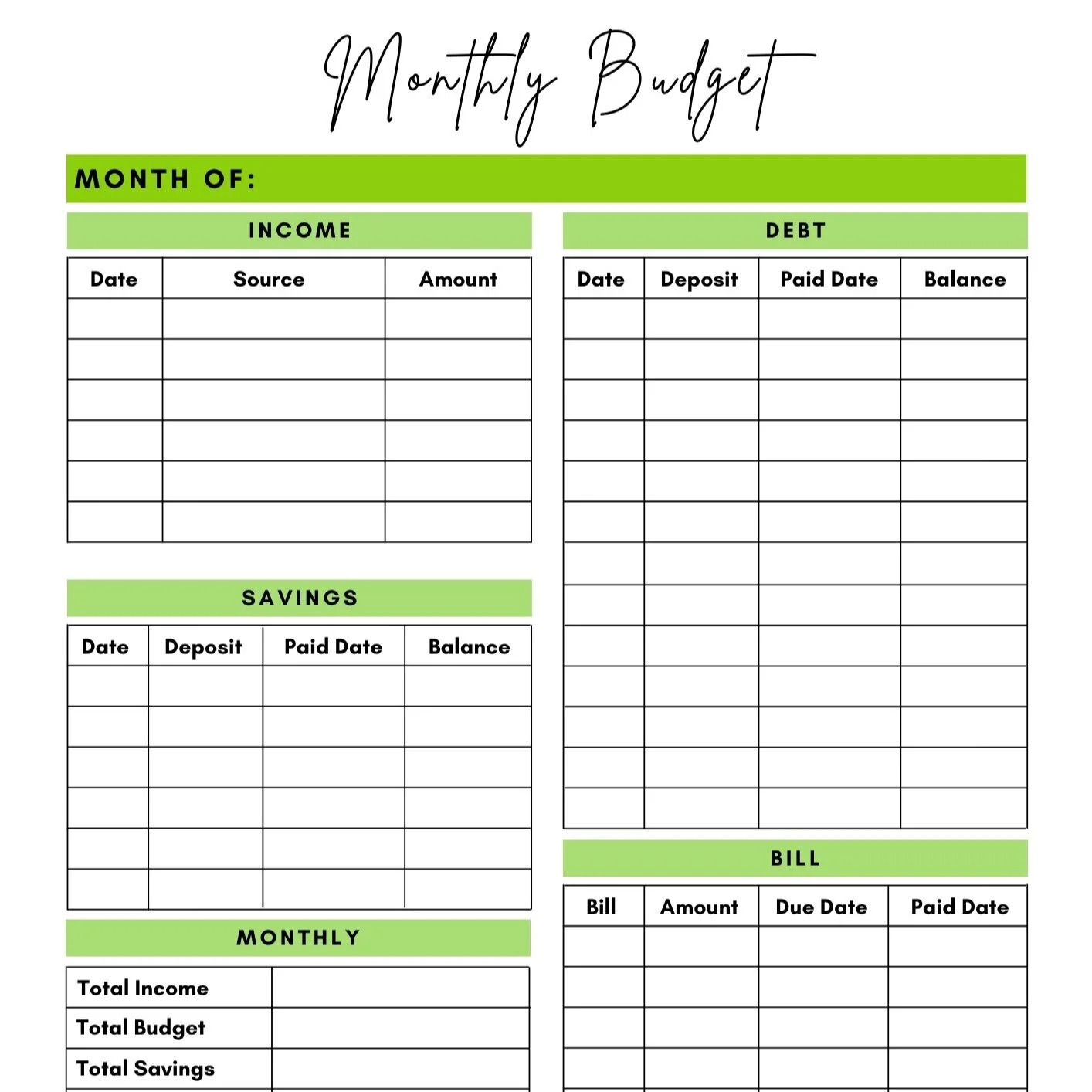 Free Download: Monthly Budget