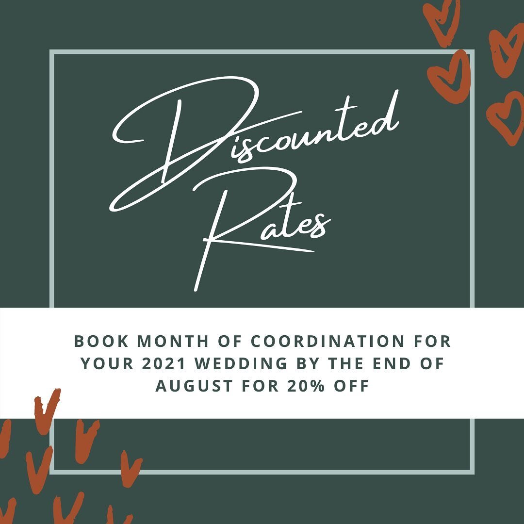 Drumroll please&hellip; I&rsquo;m offering 20% off my Month of Coordination package for all 2021 weddings! Just be sure to book in by the end of August so you don&rsquo;t miss out on the discount. 

I know planning a wedding at the moment is tough, a