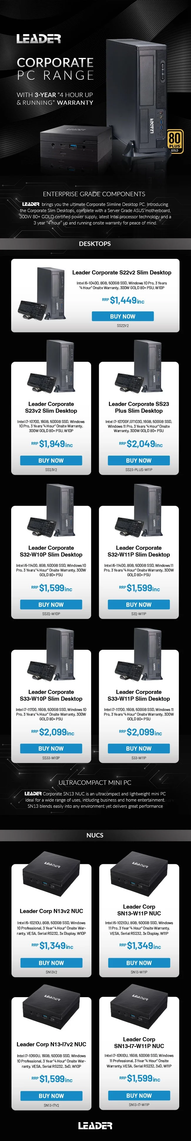 Leader Corporate PC Range — Sonic Internet & Voice