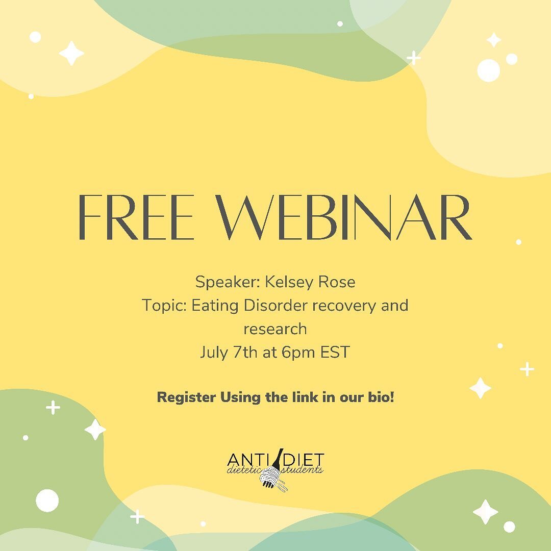 Free webinar tomorrow with Kelsey Rose who will be talking about the importance of a dietitian in ED recovery‼️