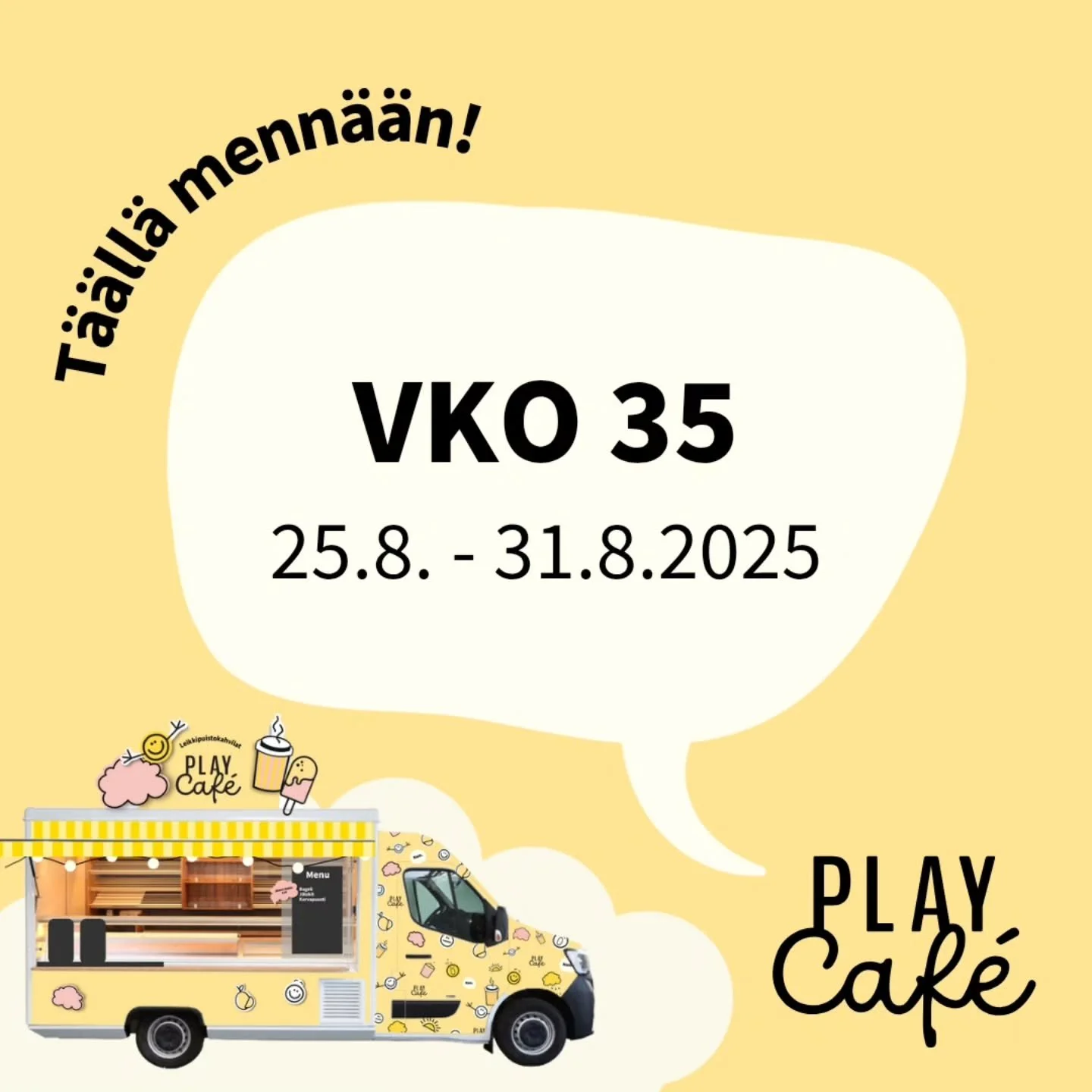 Play Caf&eacute;-leikkipuistokahvilat liikkeell&auml; 25.8 - 31.8.2025 ☀️

Kes&auml; alkaa k&auml;&auml;nty&auml; syksyyn ja elokuun viimeinen viikko!&nbsp;

☕Perjantaina kurvaillaan Kalaj&auml;rvelle Hiirisuon Asukaspuistoon, jossa ohjelmaa Espoo-p&