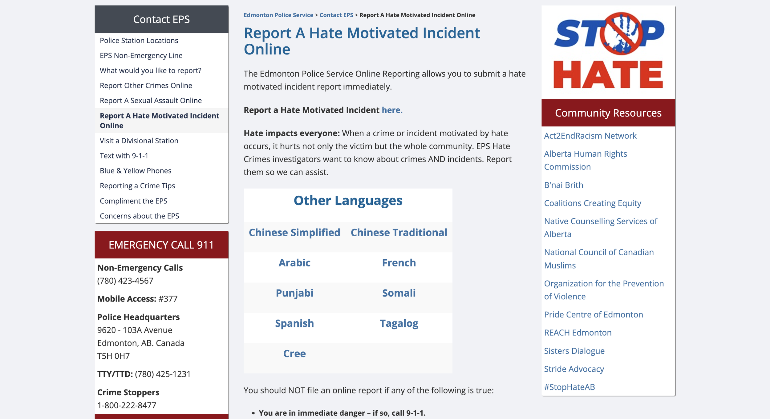 Edmonton Online Hate Incident Reporting 