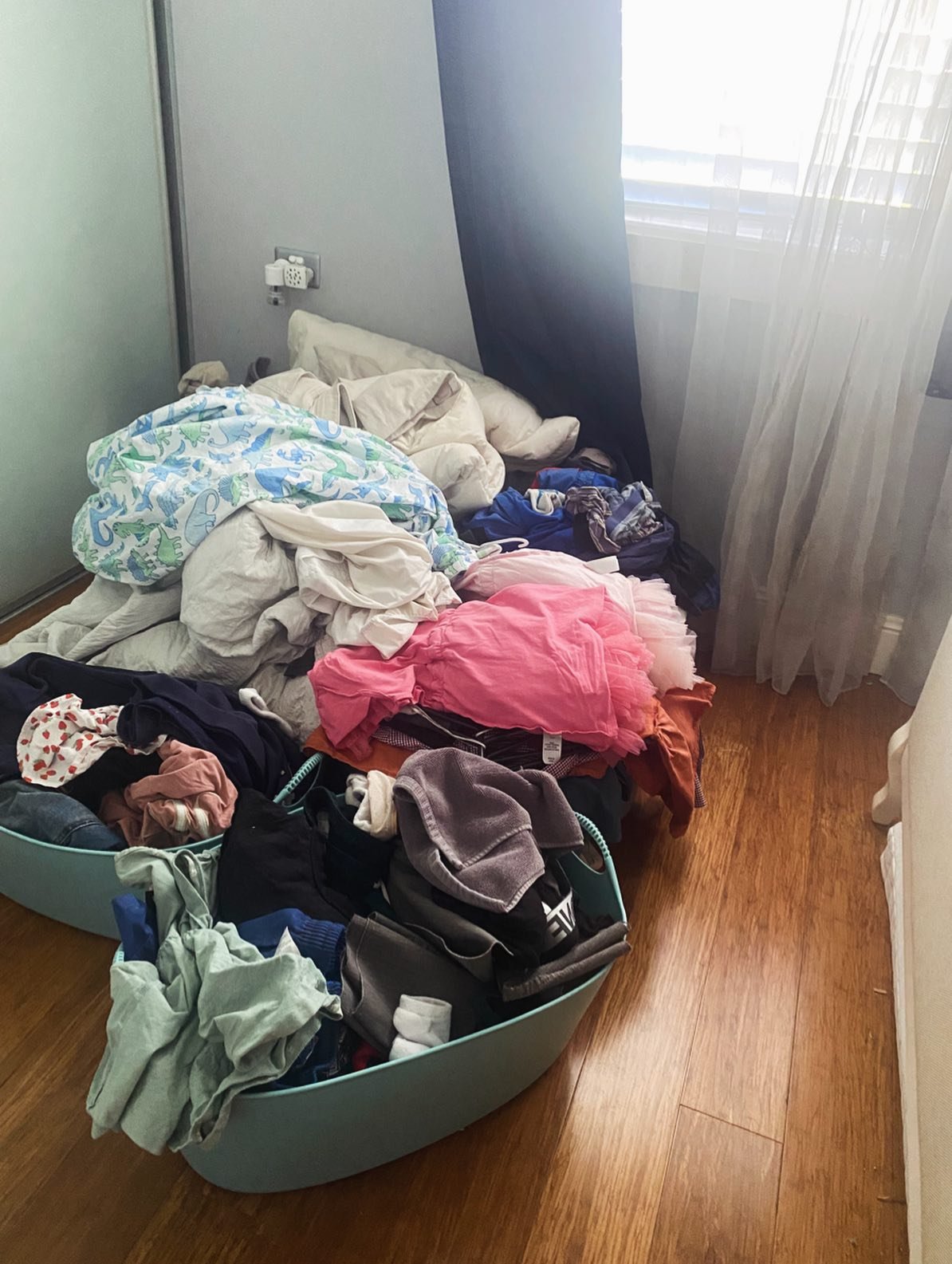 I do my washing everyday 
(And by that I mean, my husband hangs it every morning and I put it away each afternoon) 
But this week, my pile looks like this. 

Why? 
Because I&rsquo;ve been busy. 

I ran playgroup 
Had a school family over for a play d