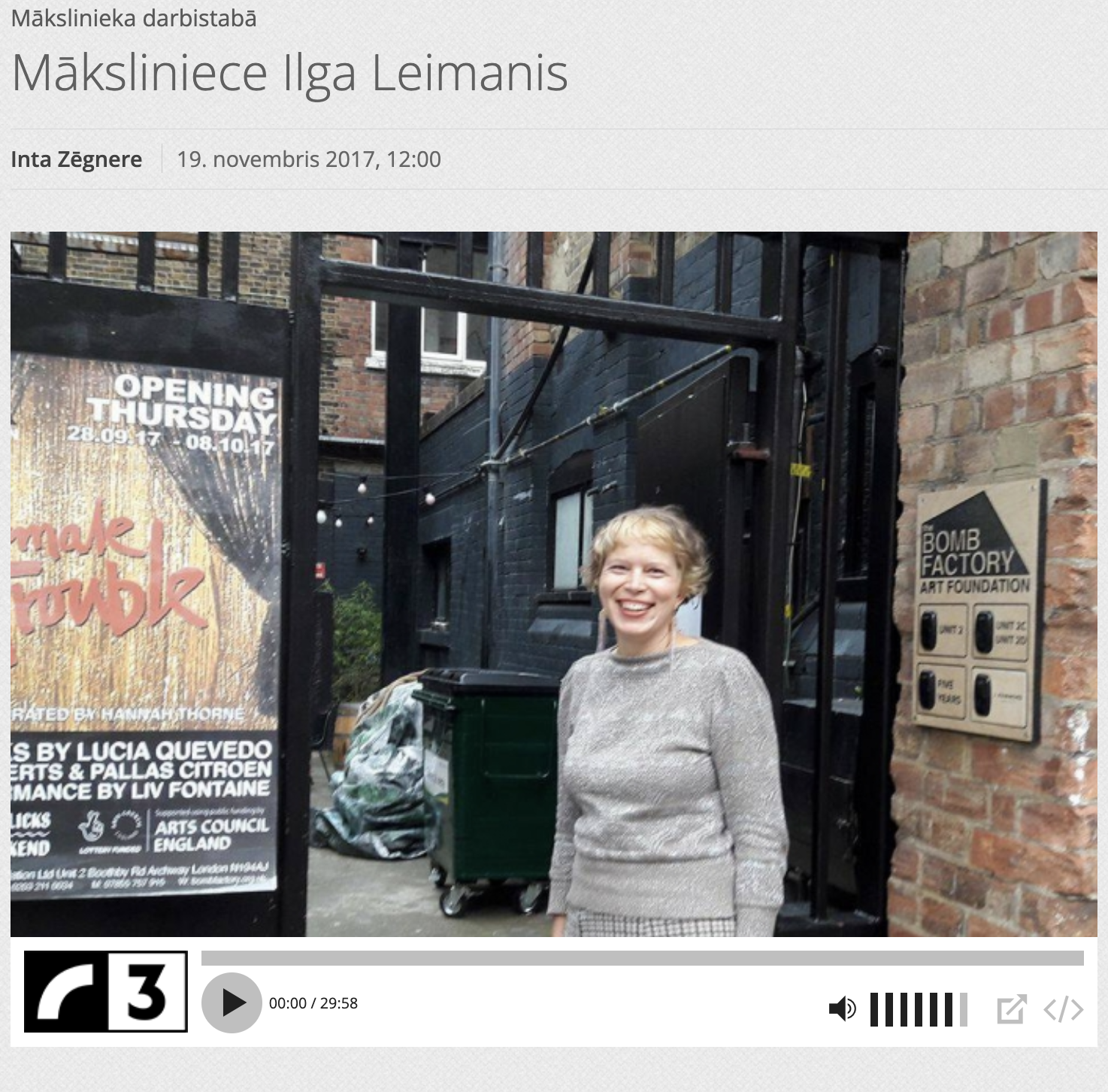 Māksliniece Ilga Leimanis. Interview. Latvijas Radio.