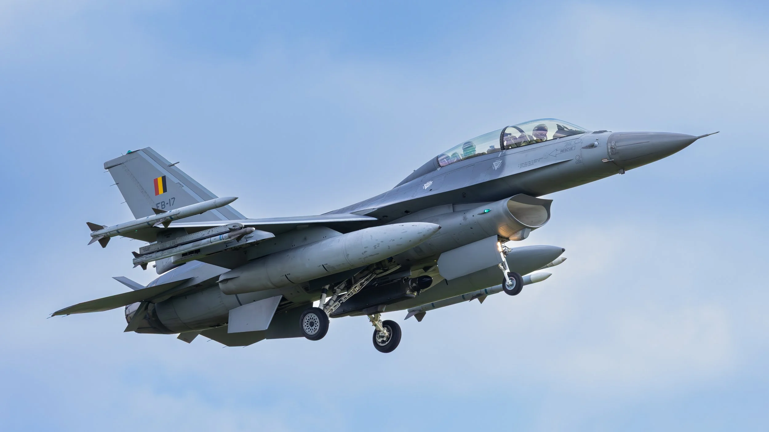 Belgian Air Force F-18B MLU serial FB-17 on approach at Kleine-Brogel airbase, Belgium