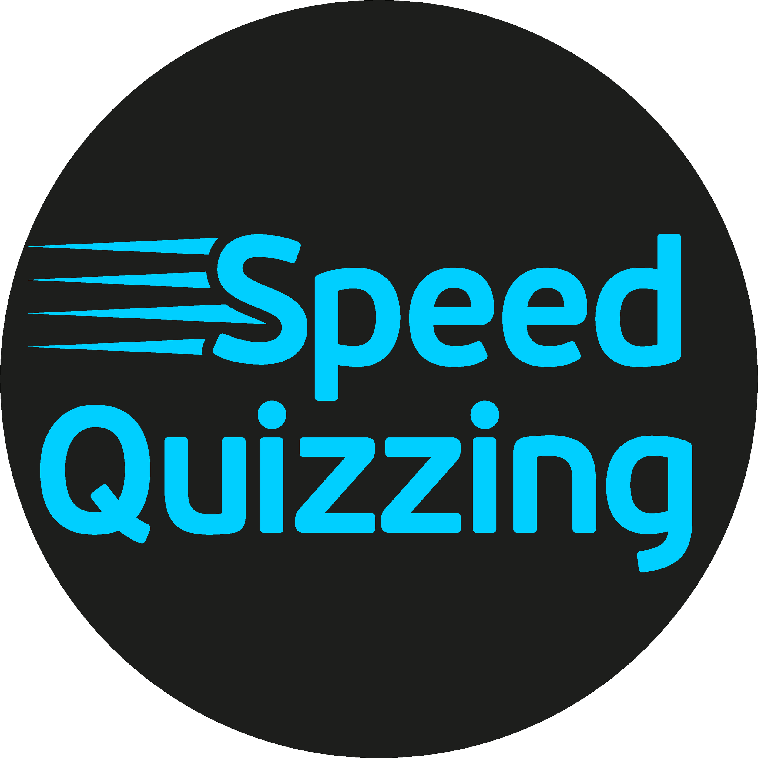 Close-up of a black circular logo with the word 'Speed' written in blue and stylized with lines suggesting motion.