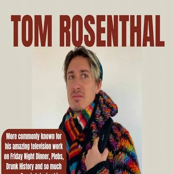 Book cover featuring comedian Tom Rosenthal with text indicating his name and mentioning his television work on various topics.