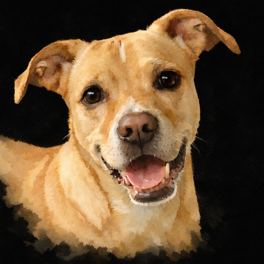 An illustrated image of a brown Lab mix dog