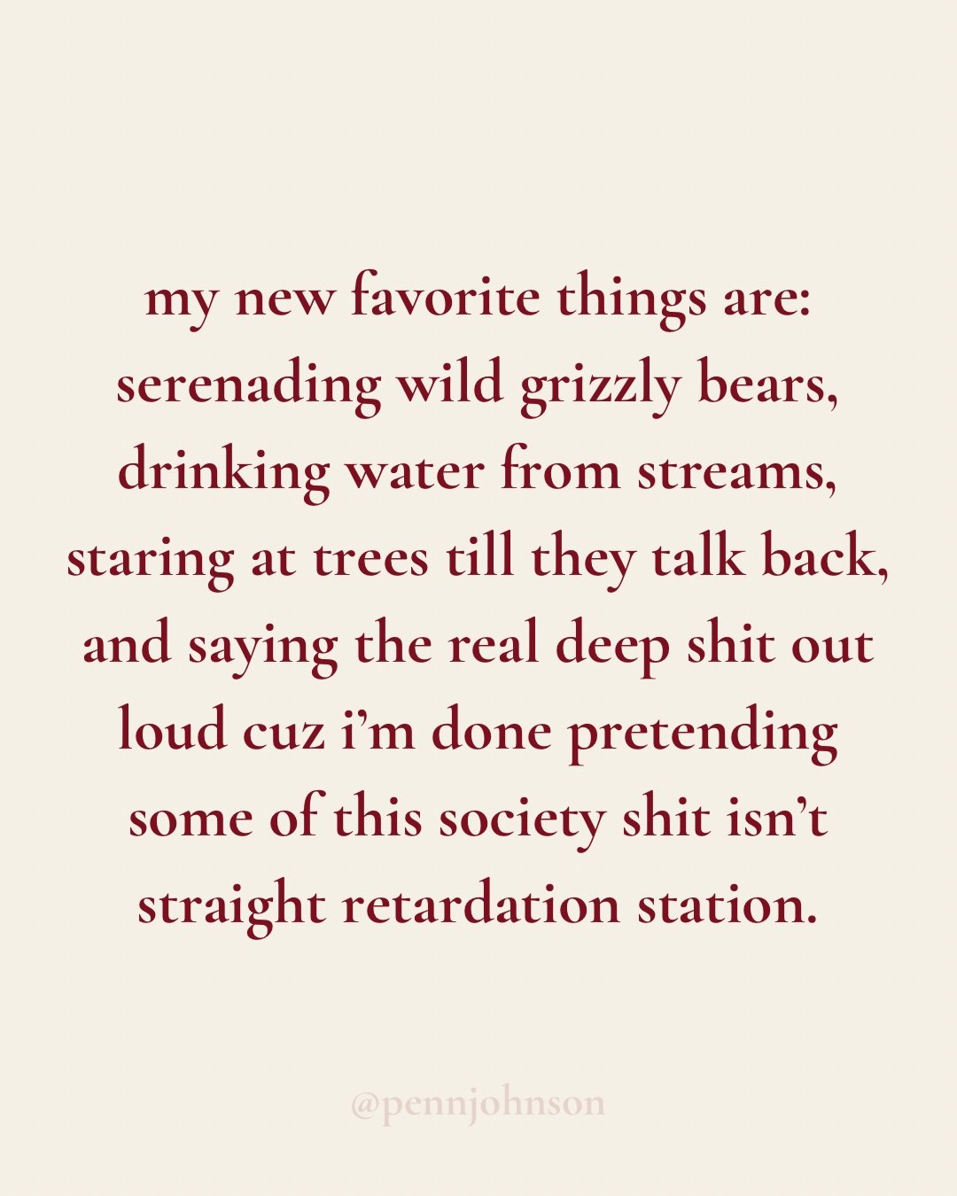 comment RETURN if you fw this feral vibe 🤌🏽👽🪨🪶

in the last few days i&rsquo;ve:

serenaded a grizzly mama and her cub
swam in 4 waterfalls
drank water straight from the source

and i&rsquo;m pretty sure this is how life is supposed to be lived.