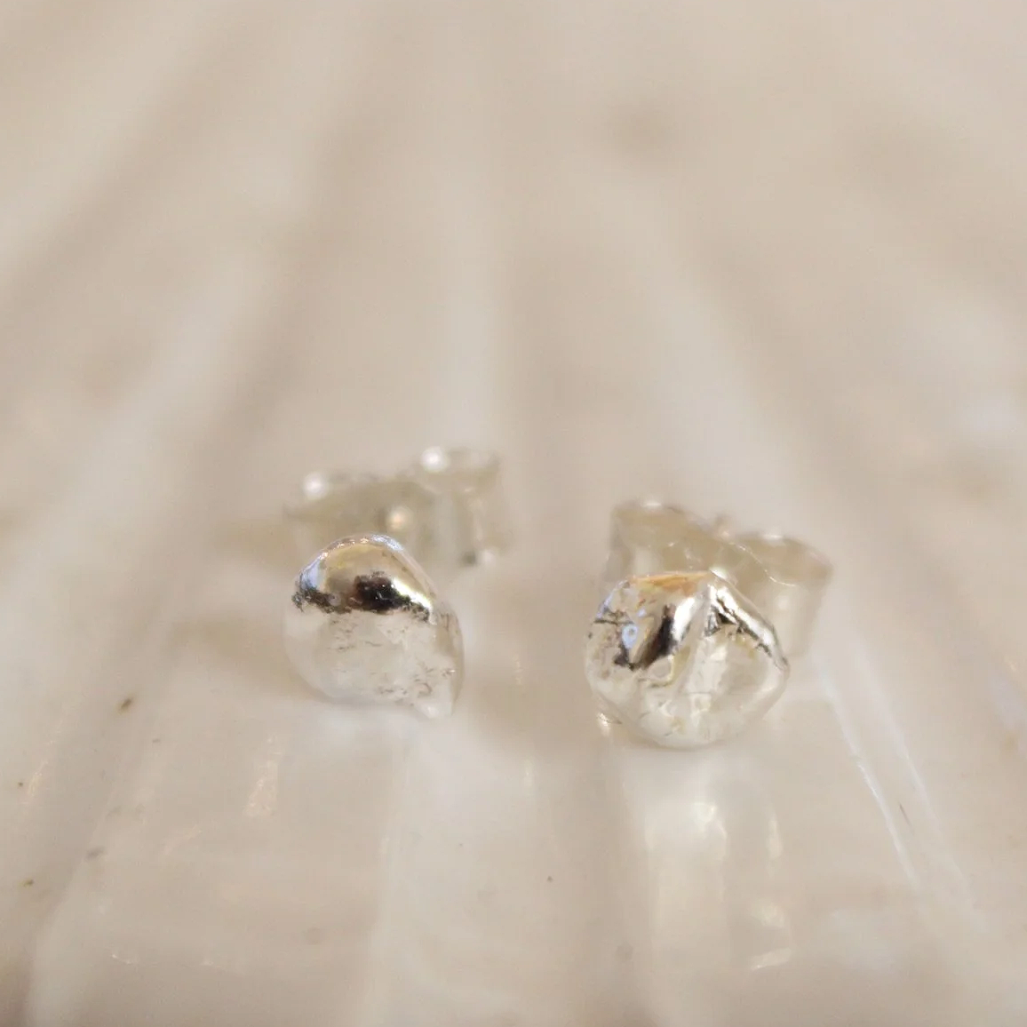 Sterling Silver Water Cast Stud Earrings