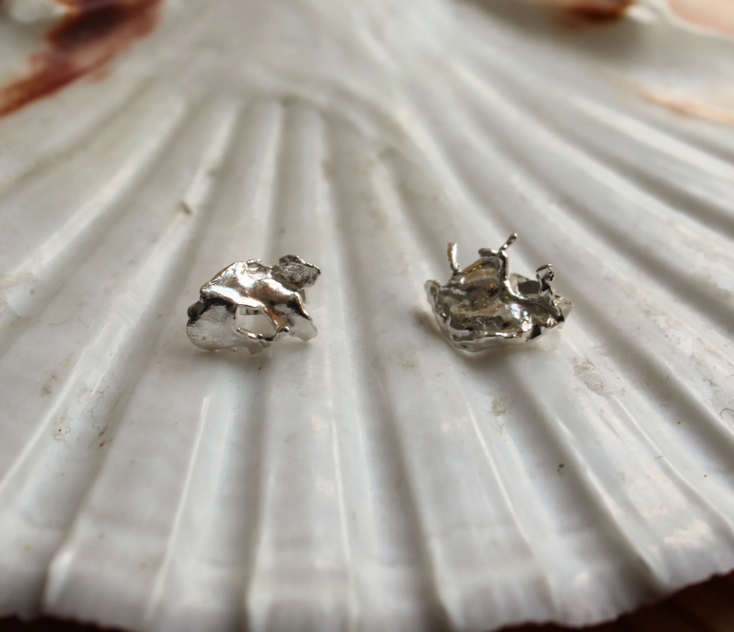 Sterling Silver Water Cast Stud Earrings