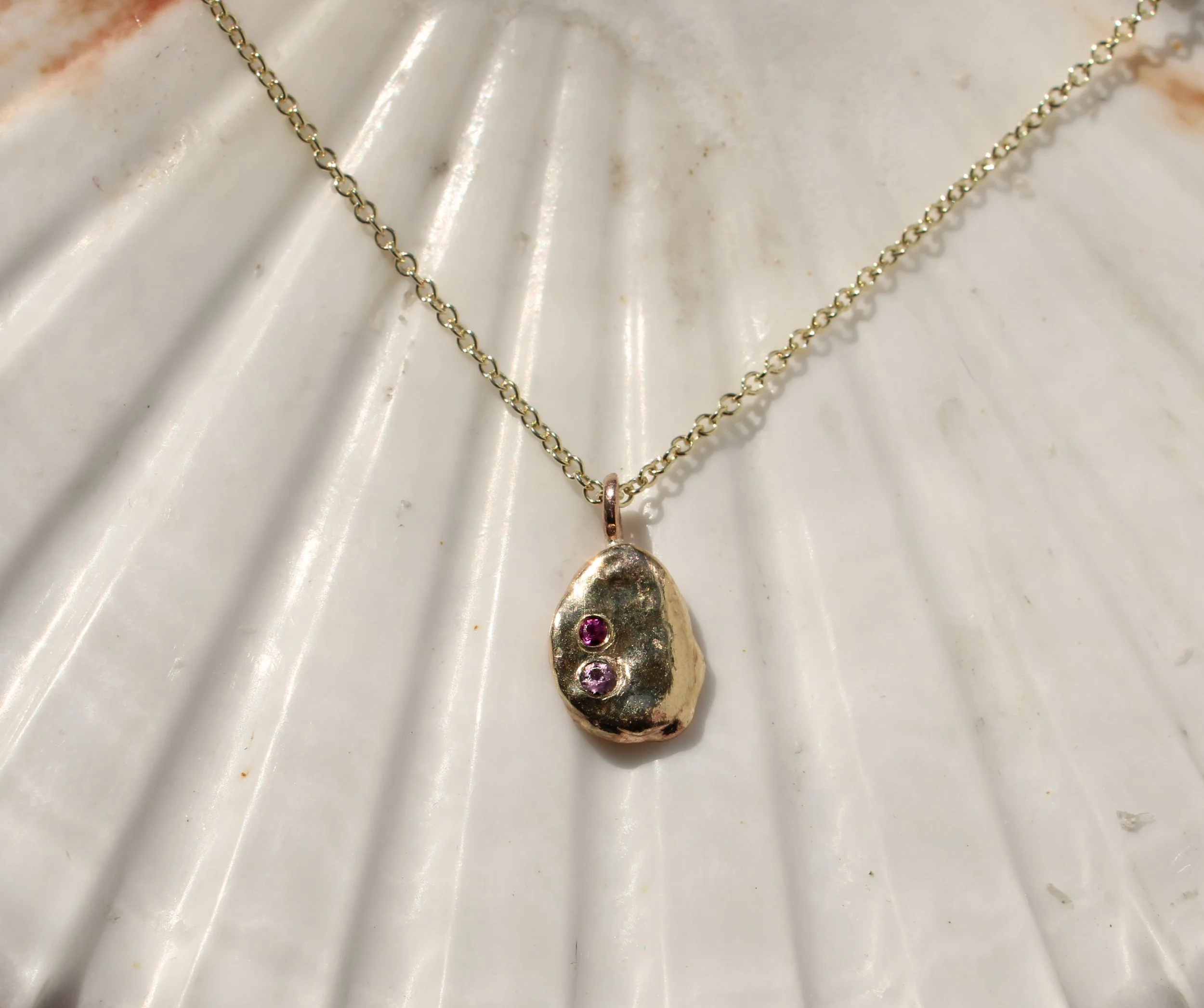 9ct Yellow Gold Water Cast Necklace with Pink Sapphire and Ruby