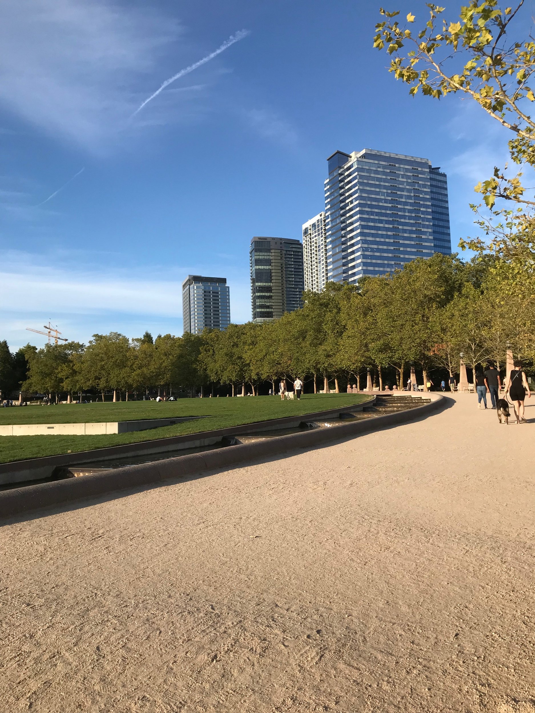 The footpath around the downtown park. Downtown Bellevue in the distance.