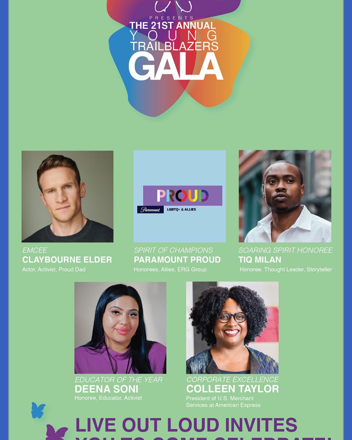 Don&rsquo;t miss @liveoutloud_info 21st Young Trailblazers Gala on May 23rd at The Lighthouse at Chelsea Piers.  Now more than ever we need to be helping the younger generations live out loud and proud. @leesam_creative_group is proud to play a tiny 