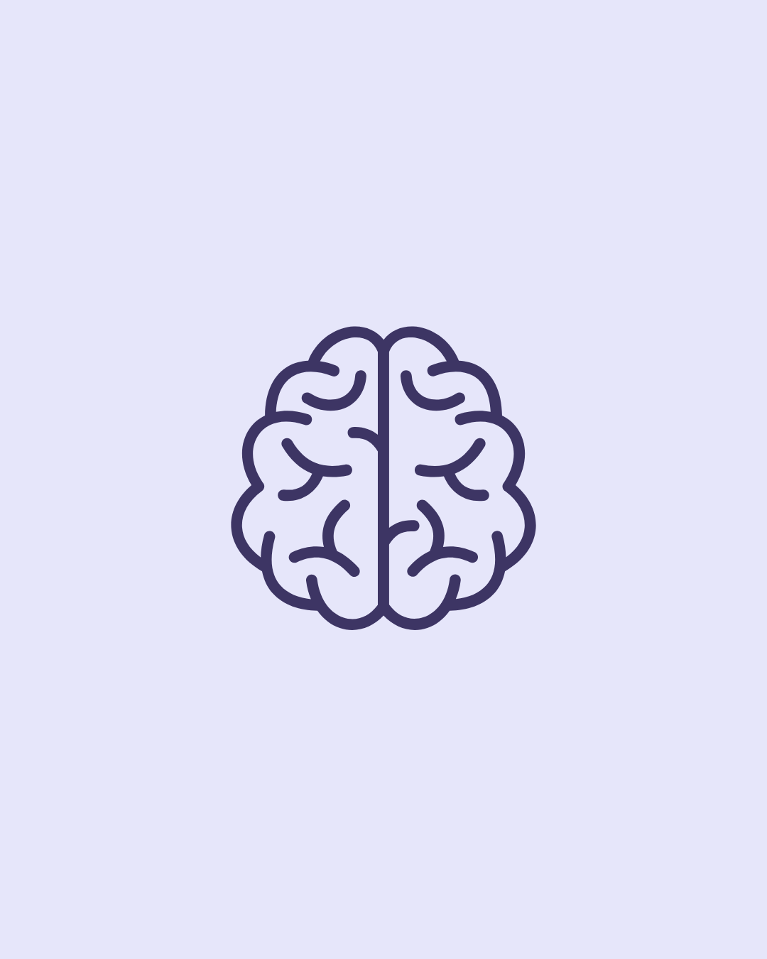 Line drawing of a human brain on a light purple background.