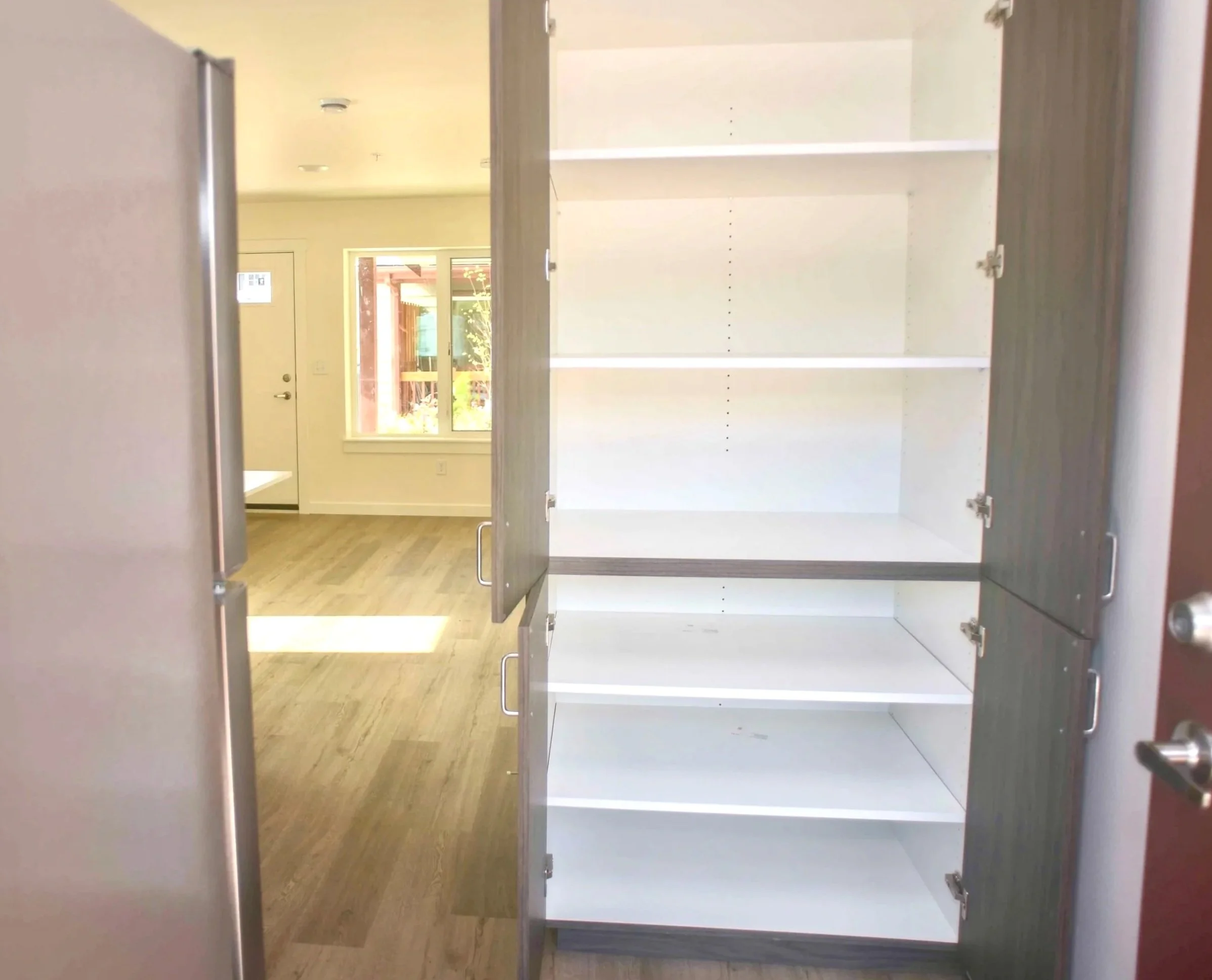 Interior view of Telegraph Townhomes 1D pantry and storage.