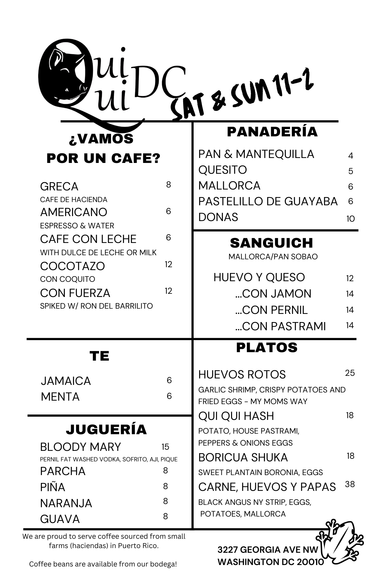 Brunch Menu — Qui Qui DC