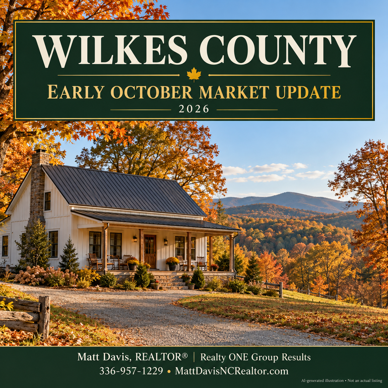 Fall farmhouse illustration for Matt Davis’s Wilkes County market update