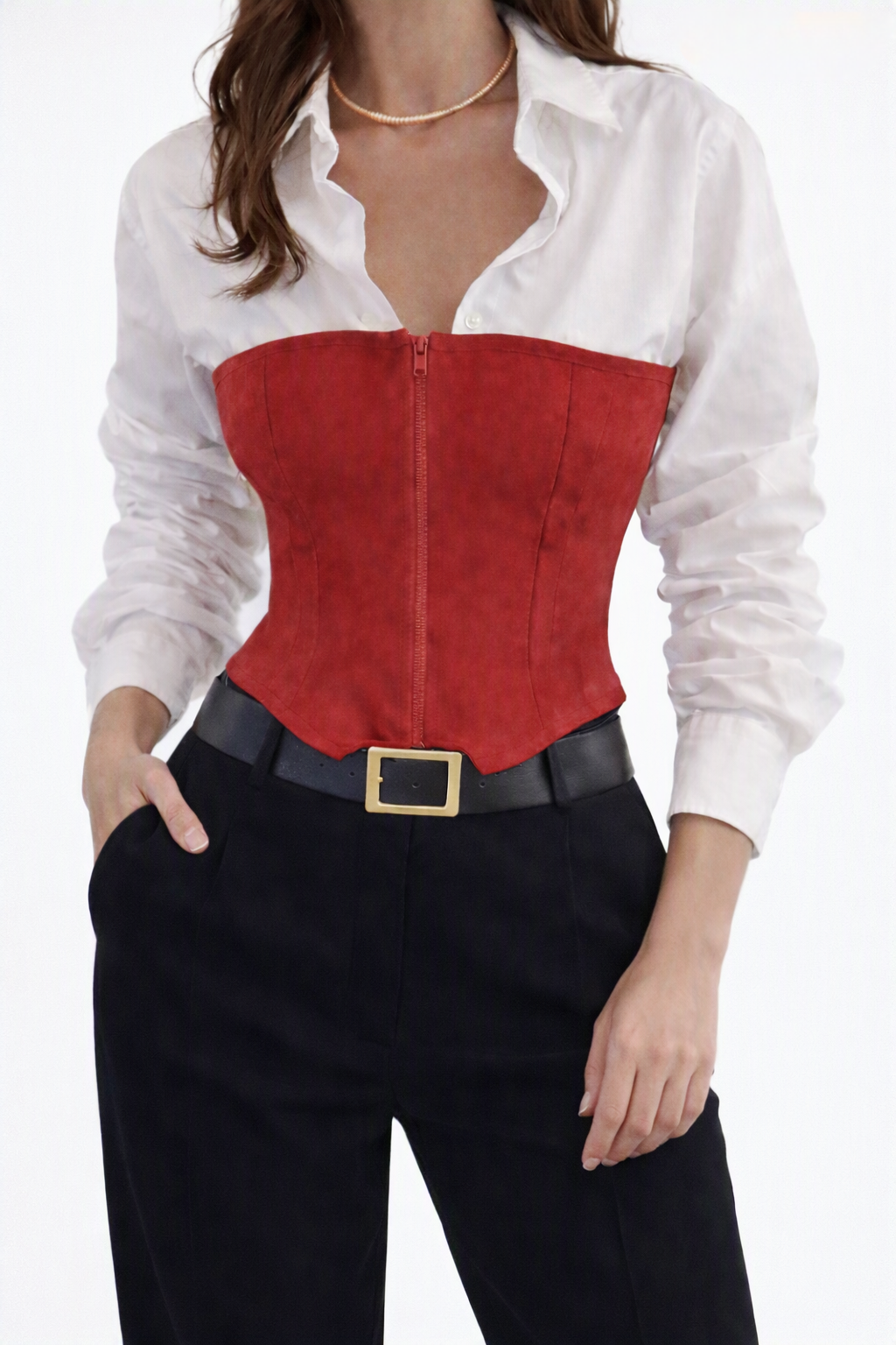 Ramona Red Suede Corset Top