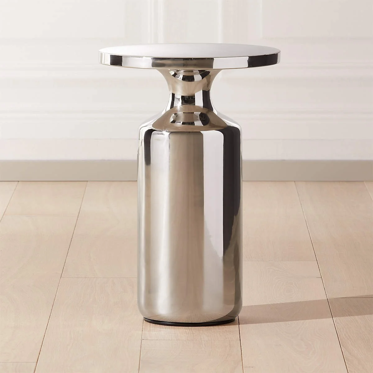 CHEVAL POLISHED SILVER SIDE TABLE