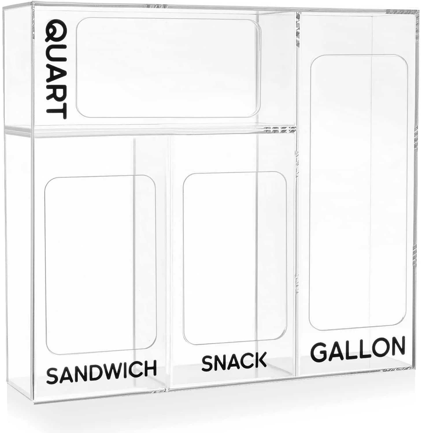 HBlife Clear Ziplock Bag Storage Organizer, Premium Acrylic Compatible Holder Kitchen Drawer Baggie Container Suitable for Variety Size Bags Dispenser for Cabinet