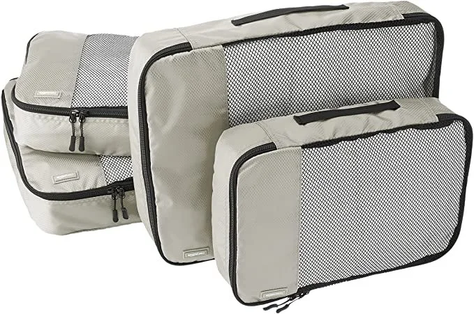 Amazon Basics 4 Piece Packing Travel Organizer Cubes Set - 2 Medium and 2 Large, Grey