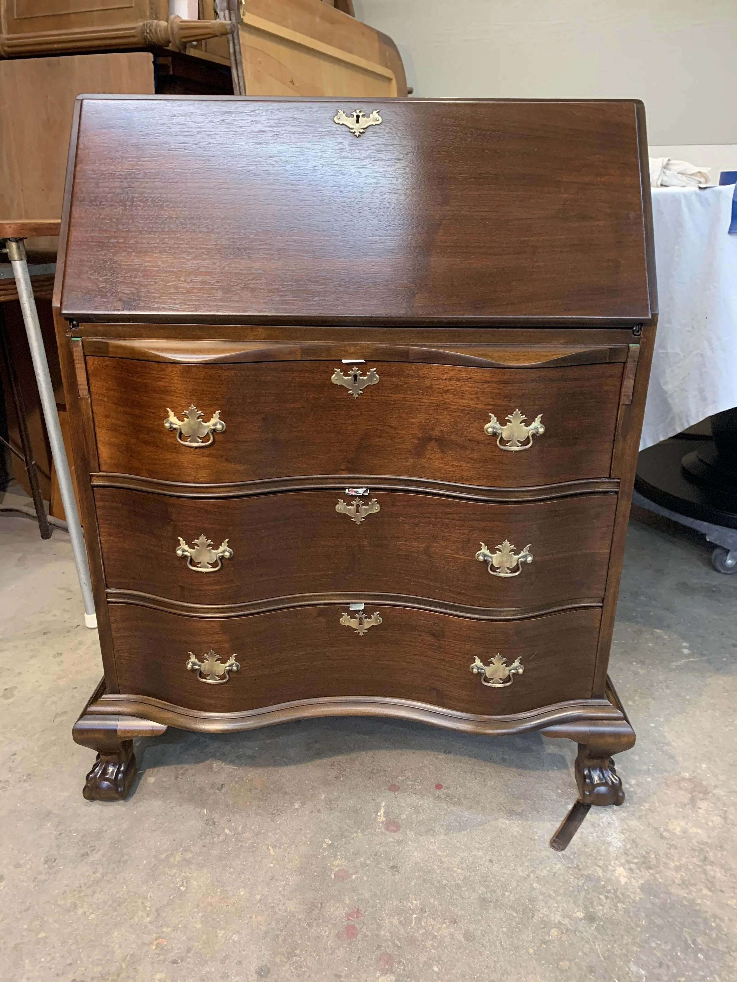 Refinished secretary desk with desk folded up