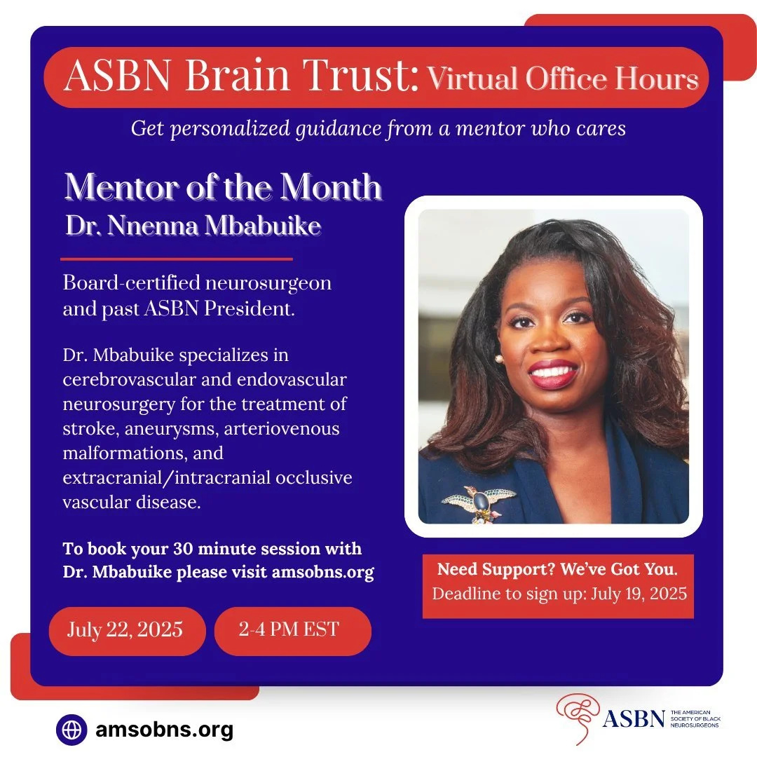 We&rsquo;re excited to announce our virtual office hours! Through the ASBN Brain Trust, we&rsquo;re offering students and residents a unique opportunity to connect with our executive committee and receive valuable career guidance. Our first mentorshi