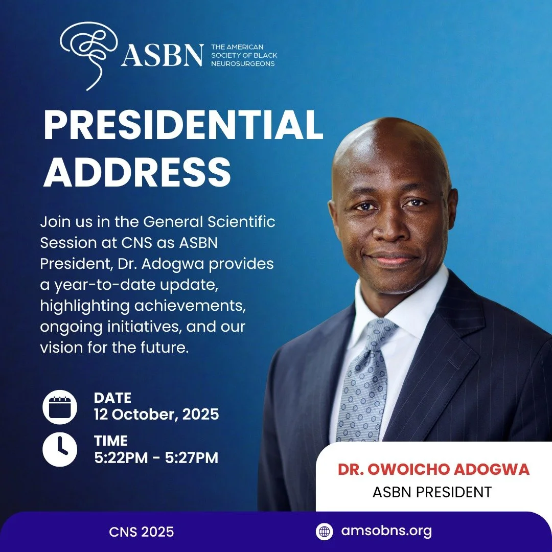 Join us at CNS! ASBN President, Dr. Owoicho Adogwa, will deliver the Presidential Address during the General Scientific Session, sharing a year-to-date update on ASBN&rsquo;s achievements, ongoing initiatives, and our vision for the future.

Visit ou