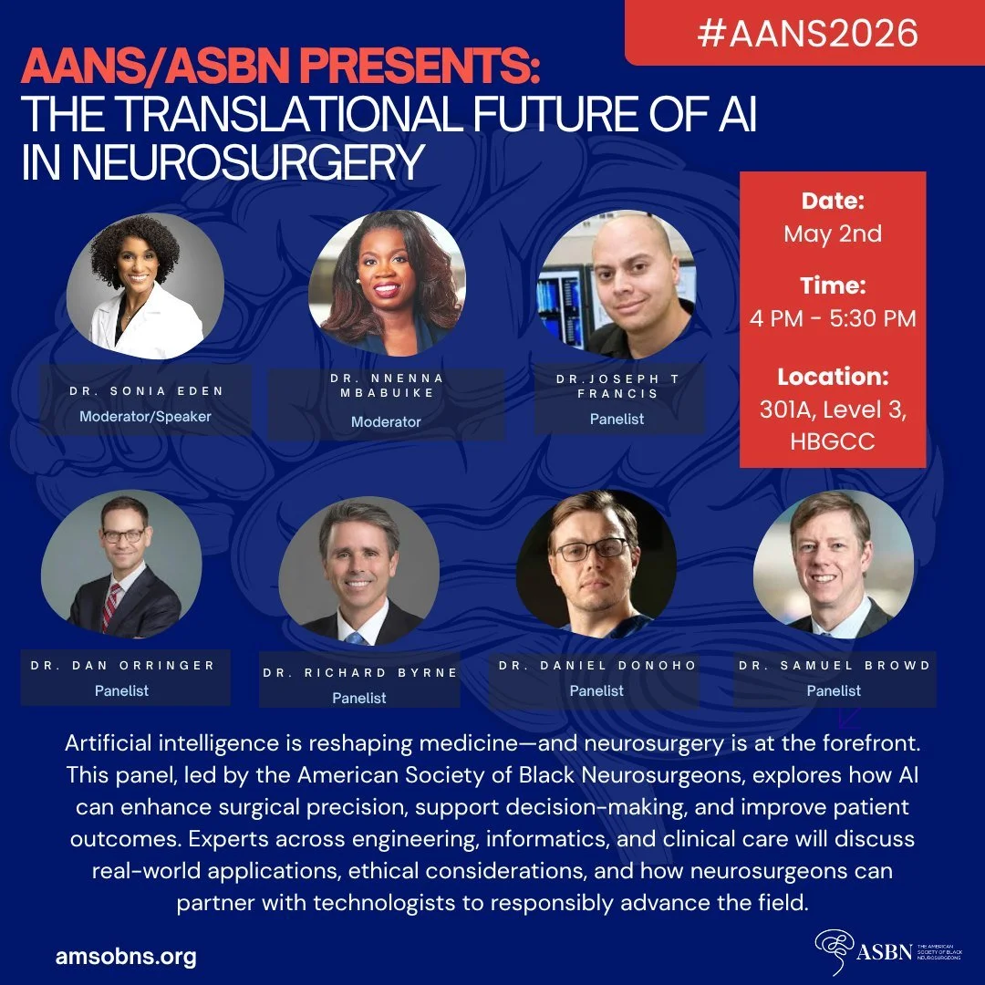 The future of neurosurgery is being written in real time&mdash;and ASBN is leading the conversation. Join ASBN for The Translational Future of Artificial Intelligence in Neurosurgery at @aansneuro 2026. 

Moderated by ASBN Co-Founders &amp; Past Pres