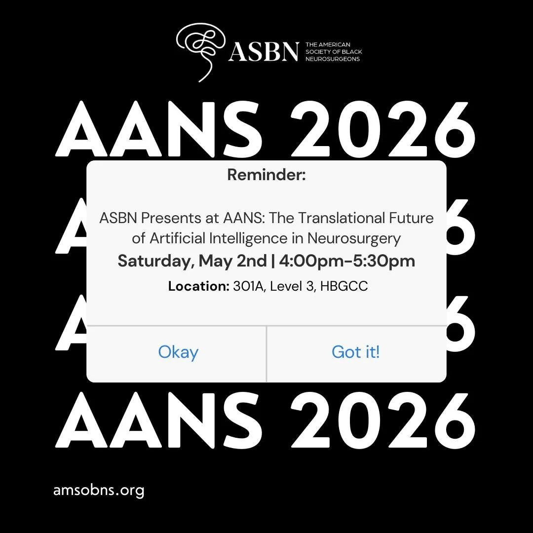 Tomorrrow we will be leading one of the most important conversations at AANS!
Join us for The Translational Future of Artificial Intelligence in Neurosurgery.
Moderated by Moderated by ASBN Co-Founders &amp; Past Presidents Sonia Eden and Nnenna Mbab