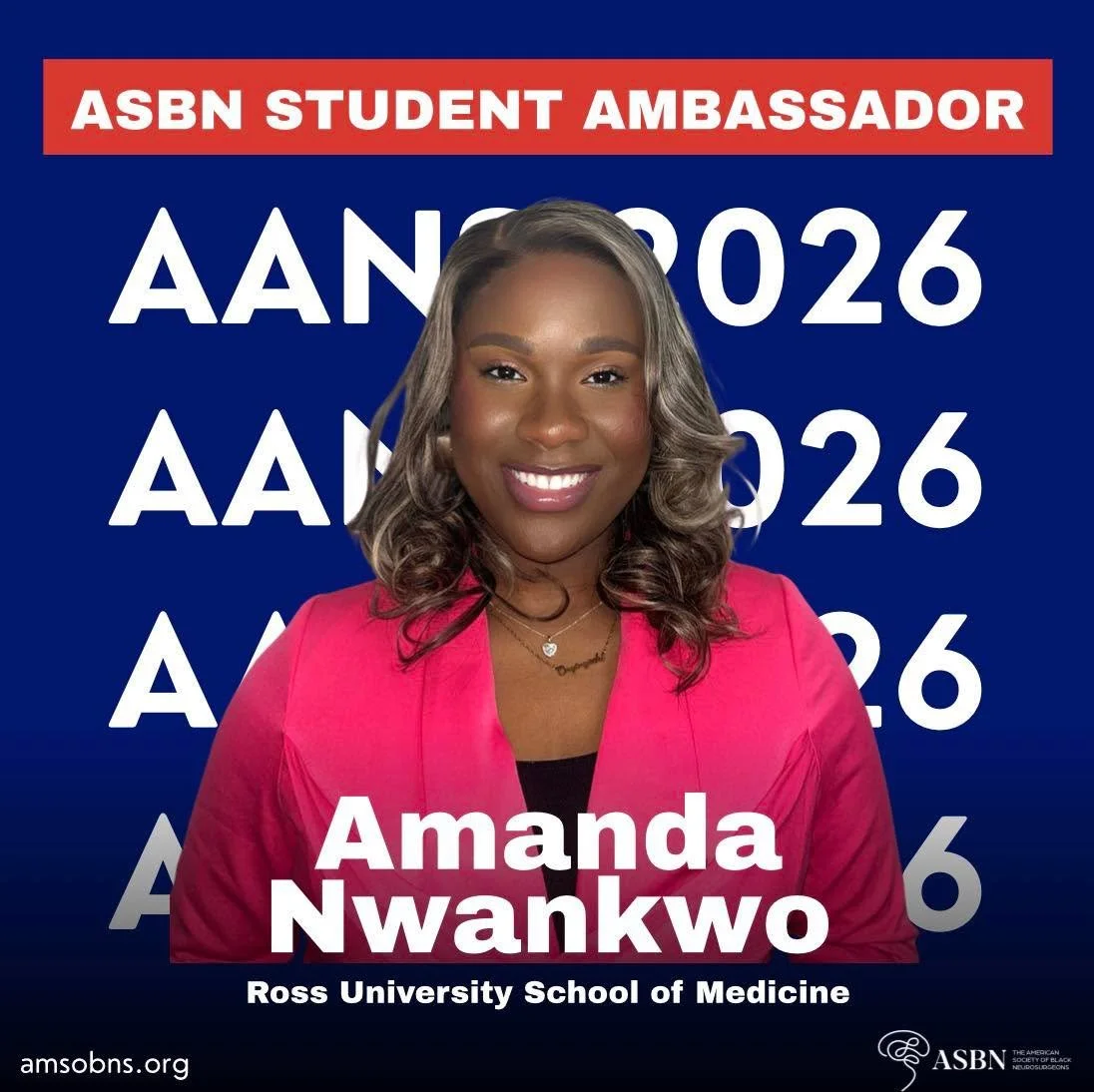 Say hello to ASBN Student Ambassador Amanda Nwankwo from Ross University School of Medicine! Amanda is making her mark at AANS 2026 building connections and carrying the ASBN mission forward. Her presence at this conference is an inspiration to every