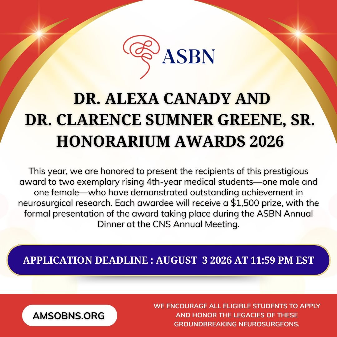 The future of neurosurgery is being shaped right now &mdash; and ASBN is proud to continue investing in the next generation of Black neurosurgical leaders. 🧠✨

Applications are officially OPEN for the 2026 Dr. Alexa Canady and Dr. Clarence Sumner Gr