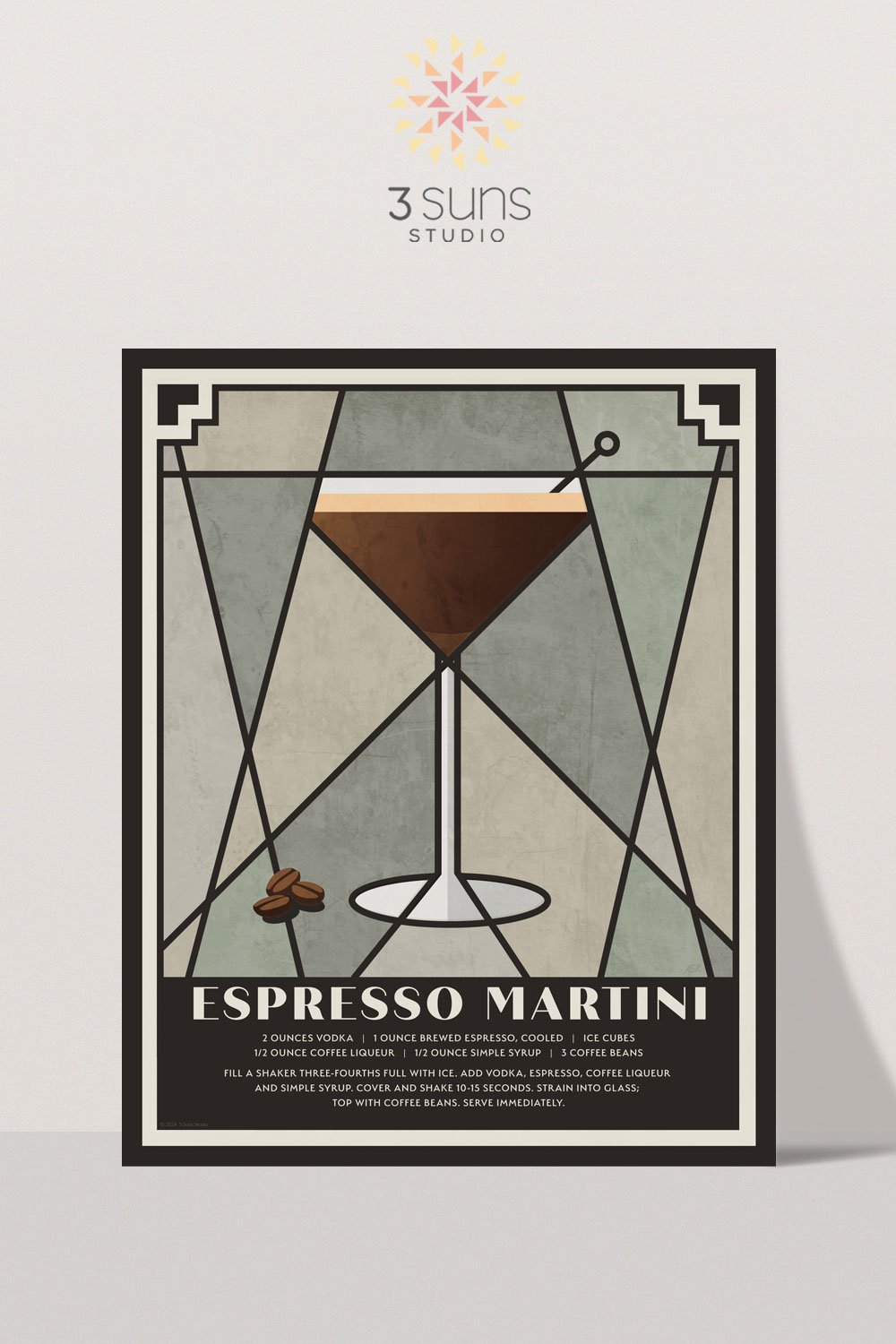 The Espresso Martini Cocktail Print with simple clean lines that are inspired by Art Deco design.