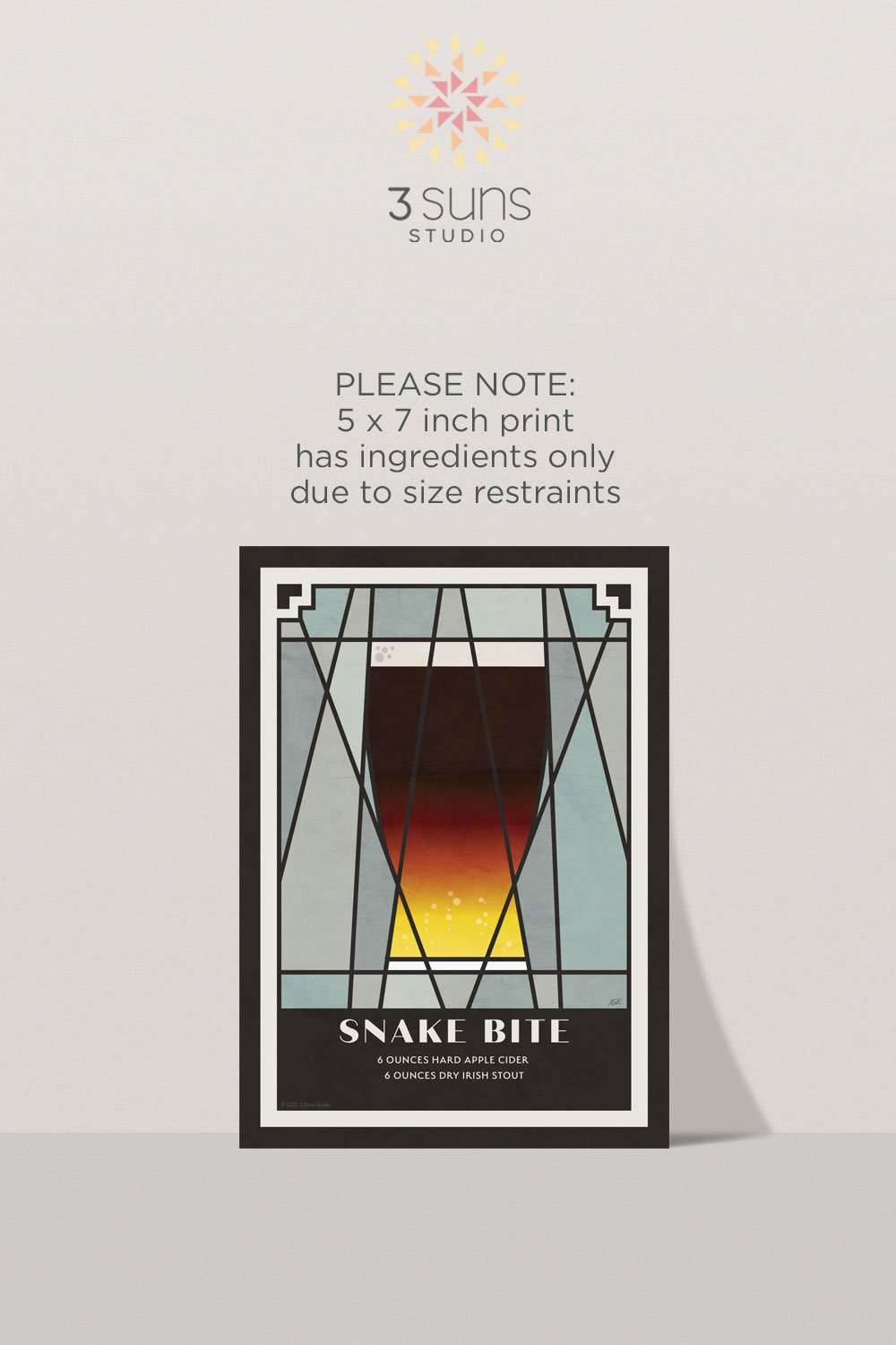 Snake Bite Cocktail Print - 5 x 7 size has ingredients only (not recipe) due to size constraints