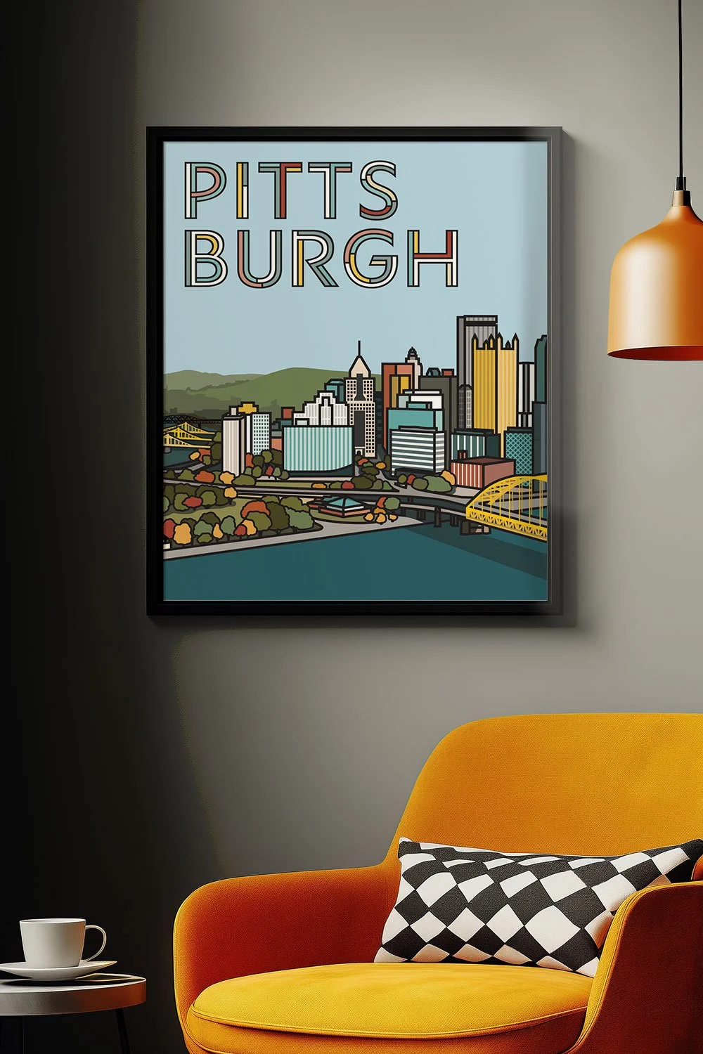 This Modern Pittsburgh City Skyline Art Print captures the view from the Duquesne Incline.