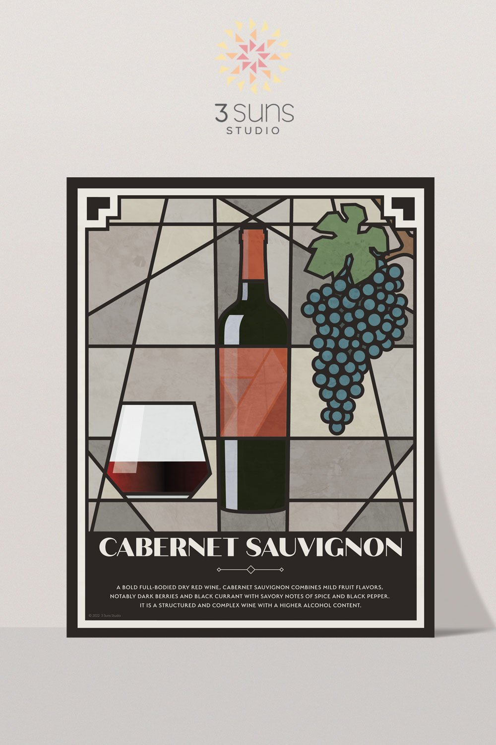 Cabernet Sauvignon Wine Print with simple clean lines that are inspired by Art Deco design.