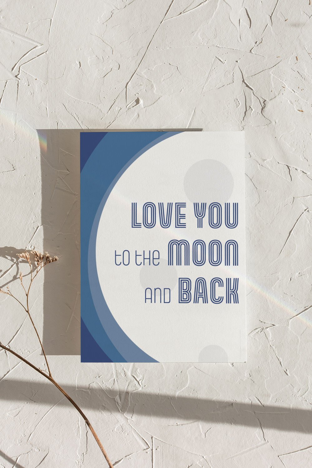 A clean and modern art print depicting the sweet sentiment “Love you to the moon and back”. Bold and bright color scheme, perfect for kids room or playroom. Frame not included.