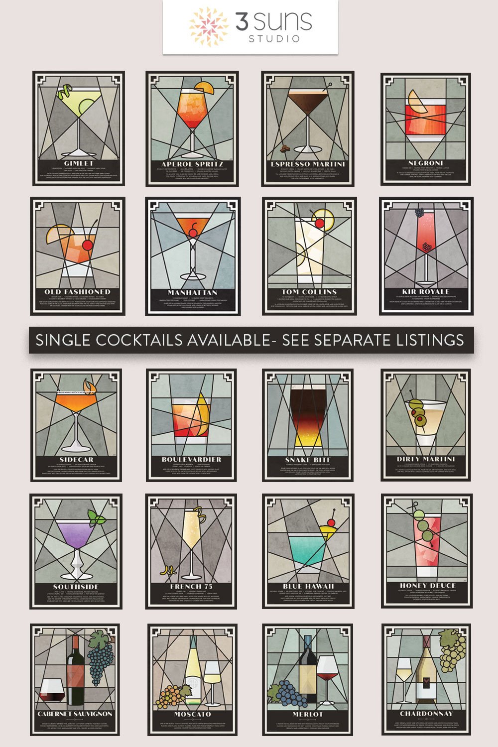 Image showing all available cocktail, beer and wine prints.
