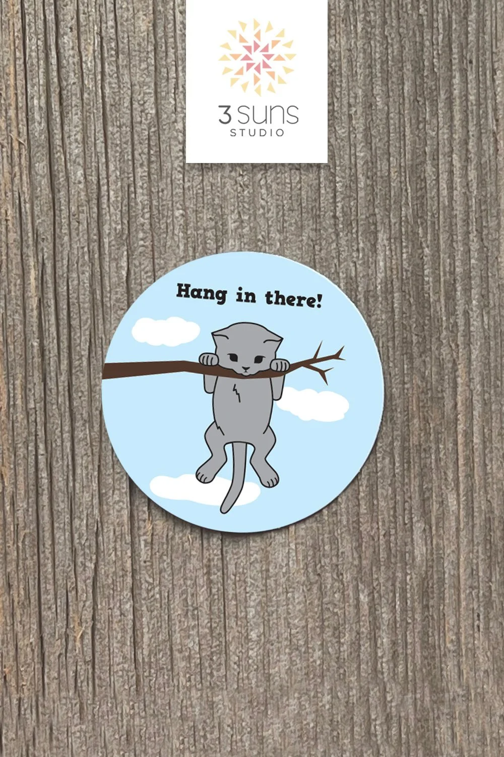 A clean and simply designed sticker depicting the “Hang in there” cat.