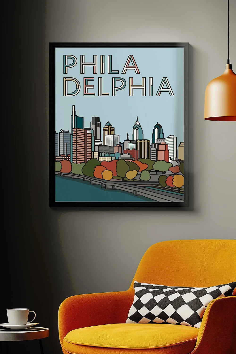 This Modern Philadelphia City Skyline Art Print captures Liberty Place, City Hall and surrounding buildings.
