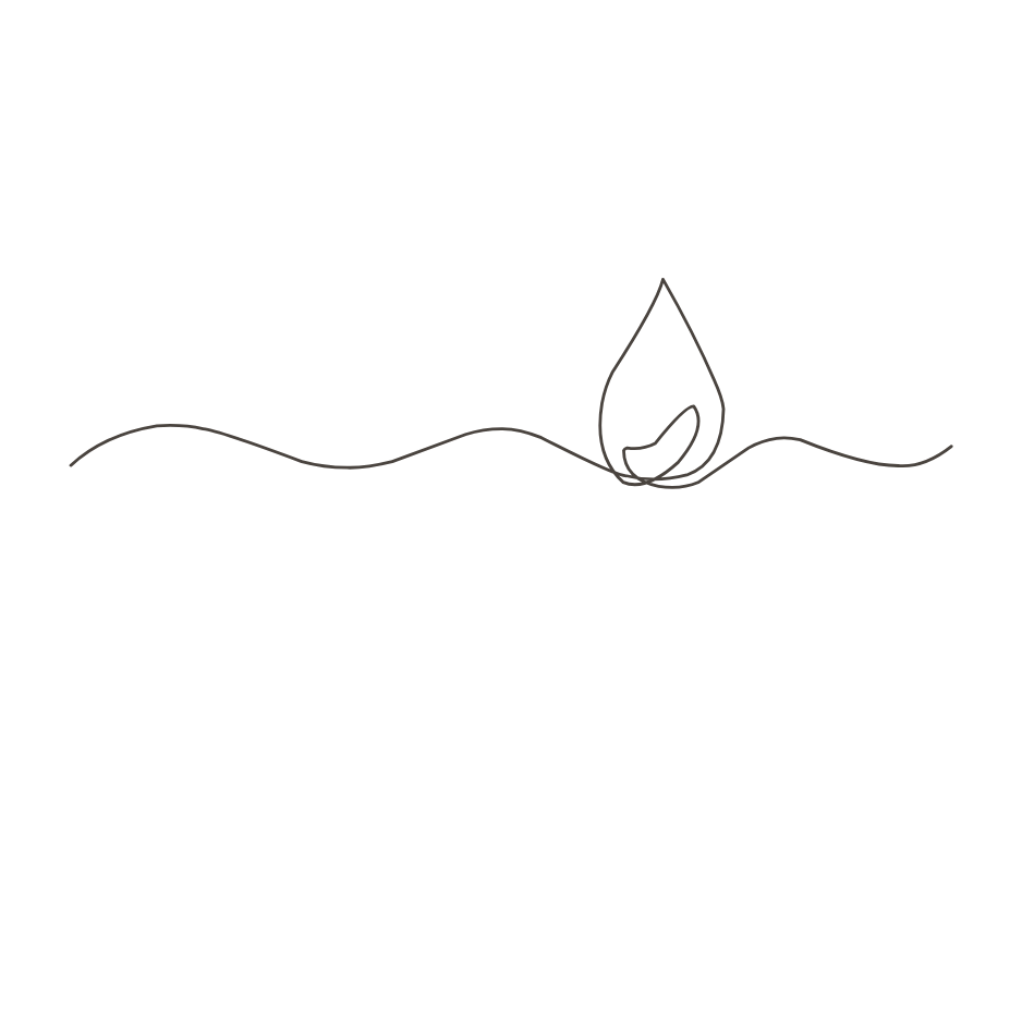 Hand drawn water droplet to show The Irenic Place pathway for infuse for IV infusion, hydration, vitamin injections, and ozone