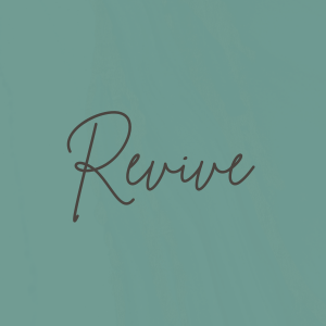 The word 'Revive' written in cursive on a teal background revive iv infusion and vitamin shot line at The Irenic Place in Aledo, Texas