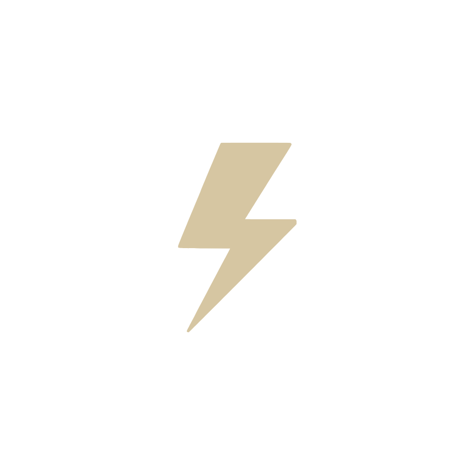 A gold lightening blot used as the icon for the revive iv infusion line at The Irenic Place in Aledo, Texas for energy and mitochondria support
