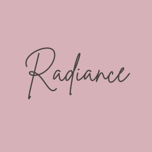 The word 'Radiance' written in elegant script on a light pink background radiance iv infusion and vitamin shot line at The Irenic Place in Aledo, Texas