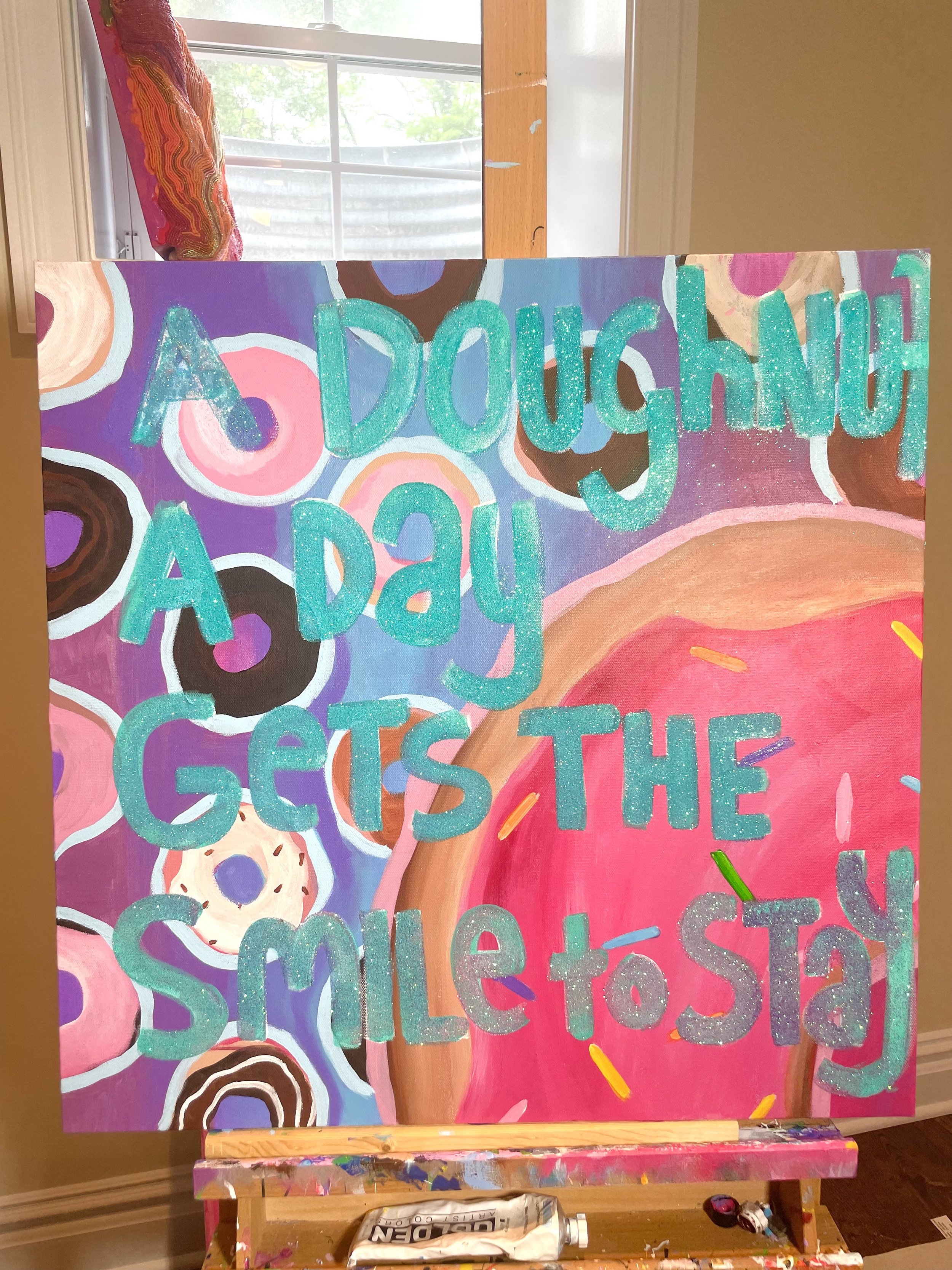 A doughnut a day 24 x 24 acrylic on canvas with glitter detail
